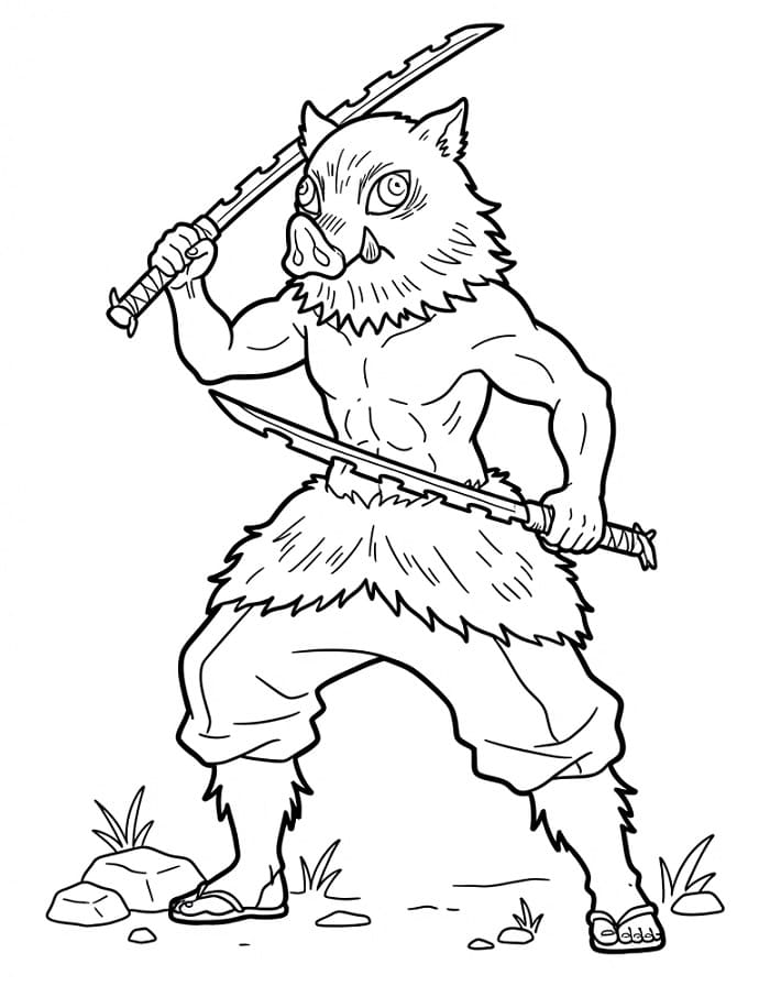 Målarbild Inosuke Hashibira i Demon Slayer