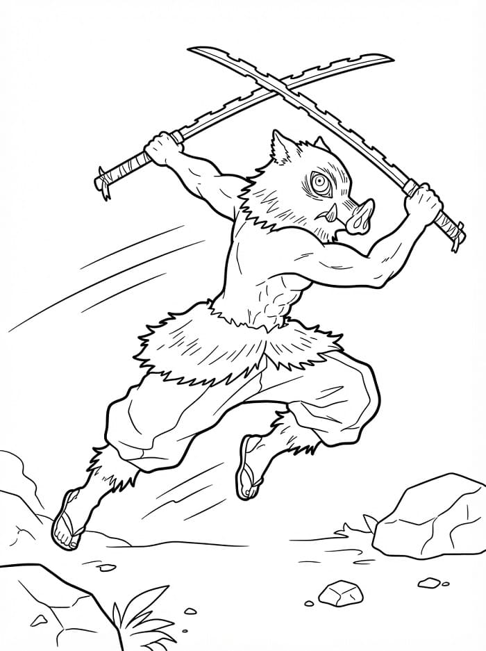Målarbild Inosuke Hashibira och svärd