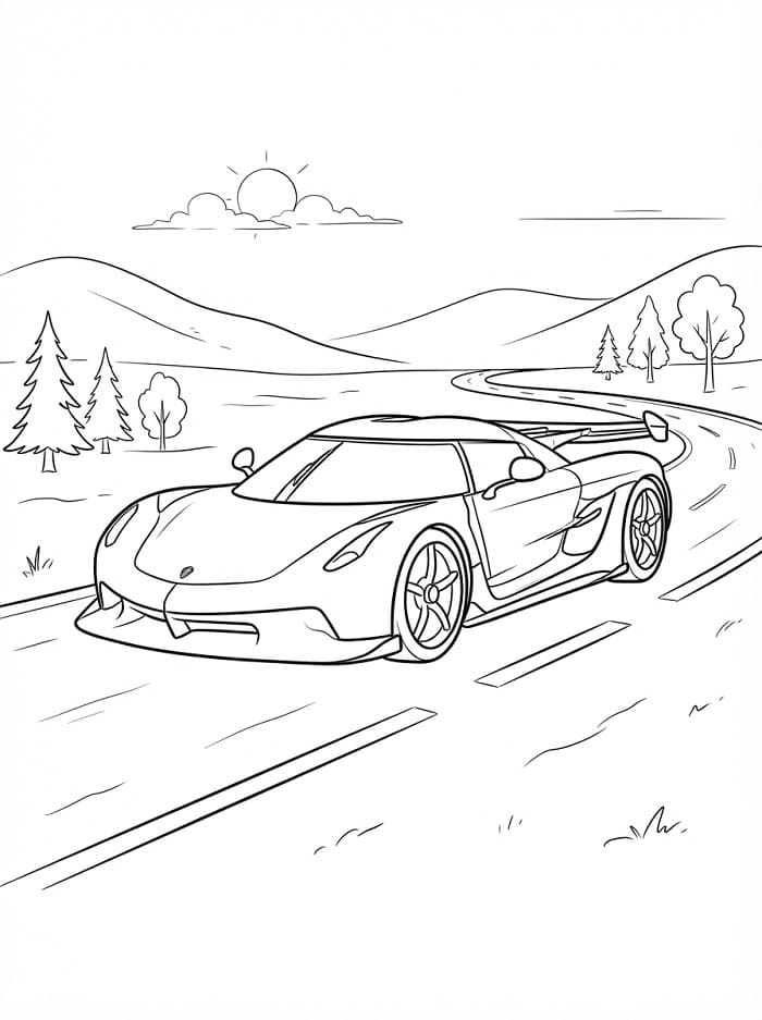 Målarbild Koenigsegg och landskap