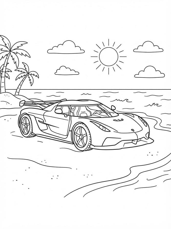 Målarbild Koenigsegg och stranden