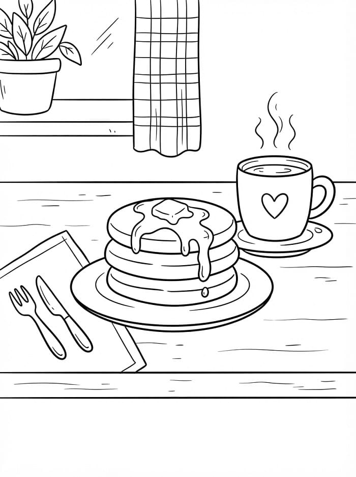 Målarbild Pannkaka och kaffekopp