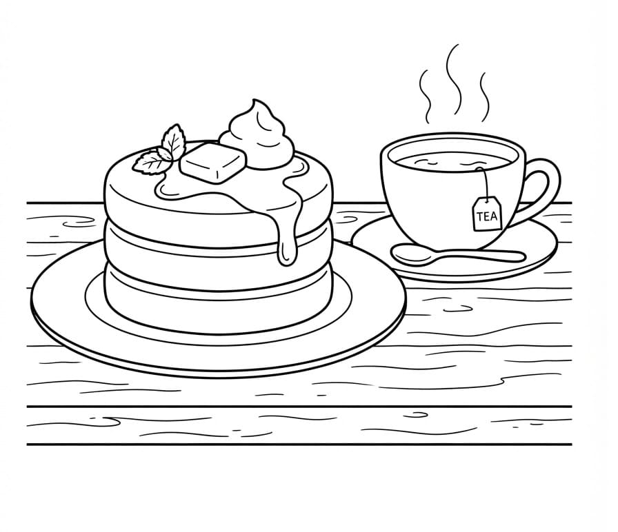 Målarbild Pannkaka och te