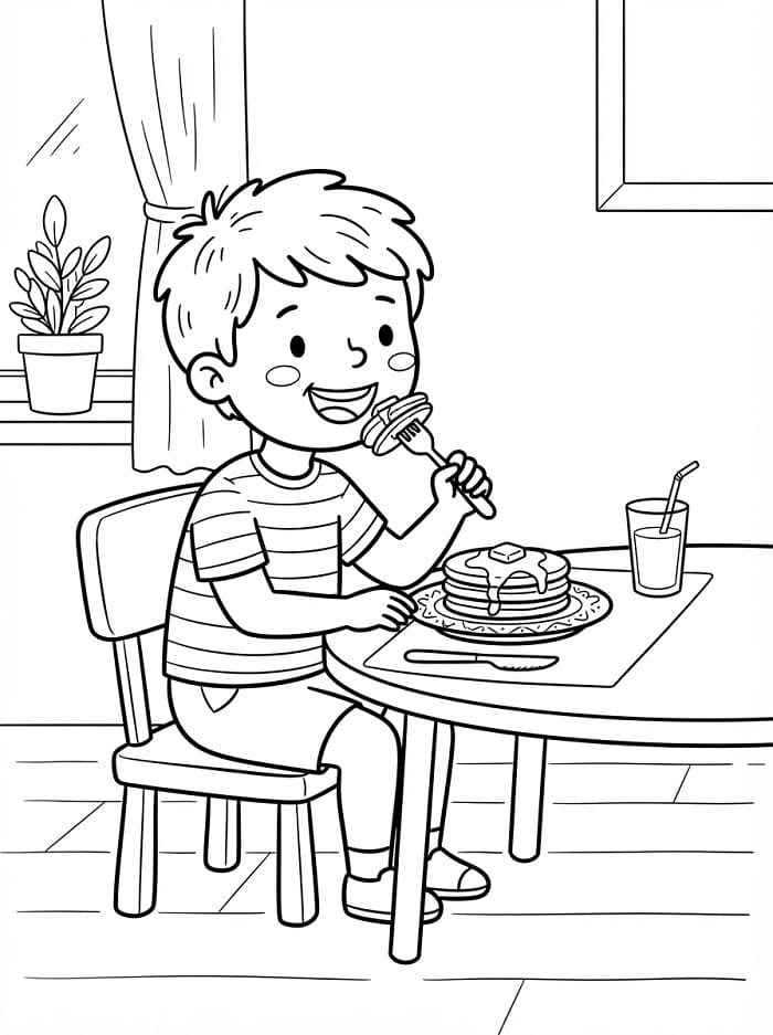 Målarbild Pojke och pannkaka