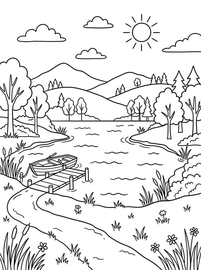 Målarbild Sjö Gratis Utskrivbar för Barn