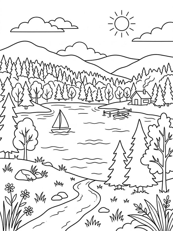 Målarbild Sjö och skog