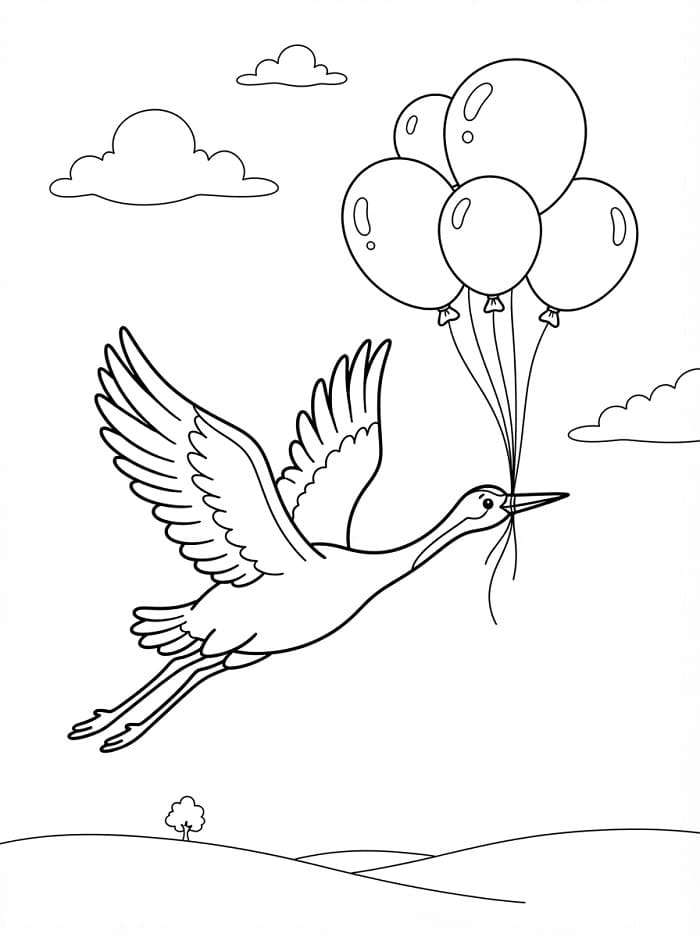 Målarbild Trana med ballonger