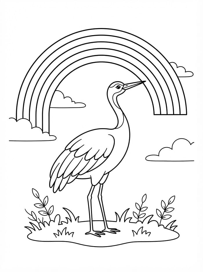 Målarbild Trana med regnbåge