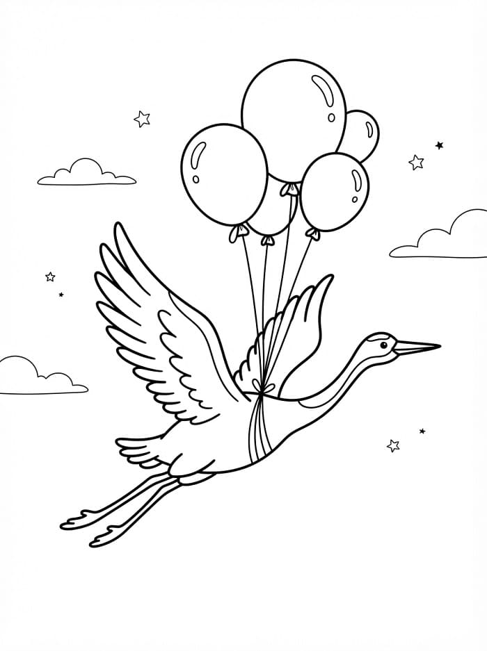 Målarbild Trana och ballonger