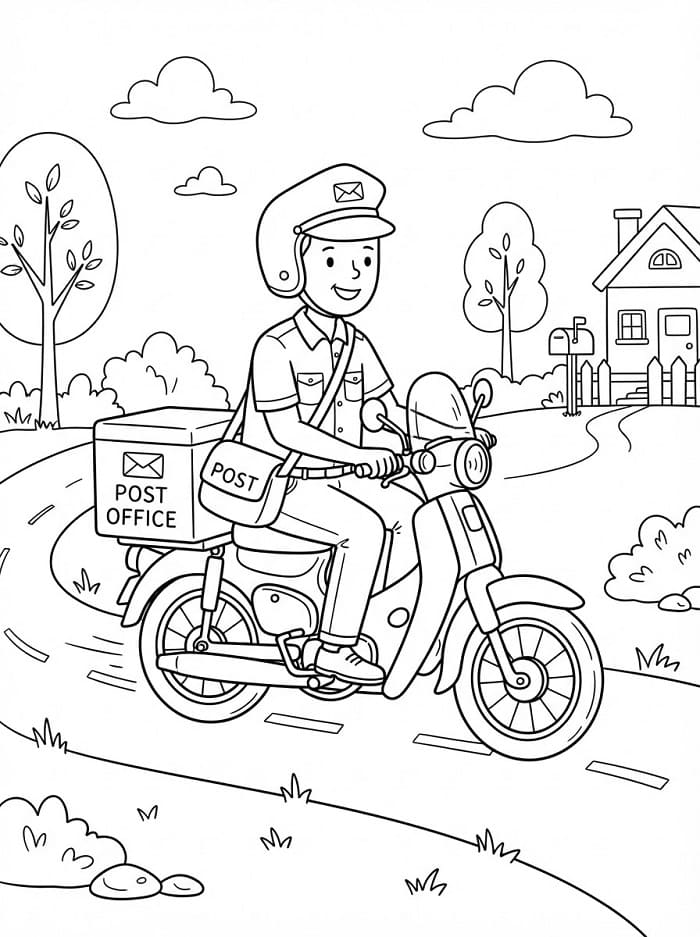 Målarbild Brevbärare på motorcykel