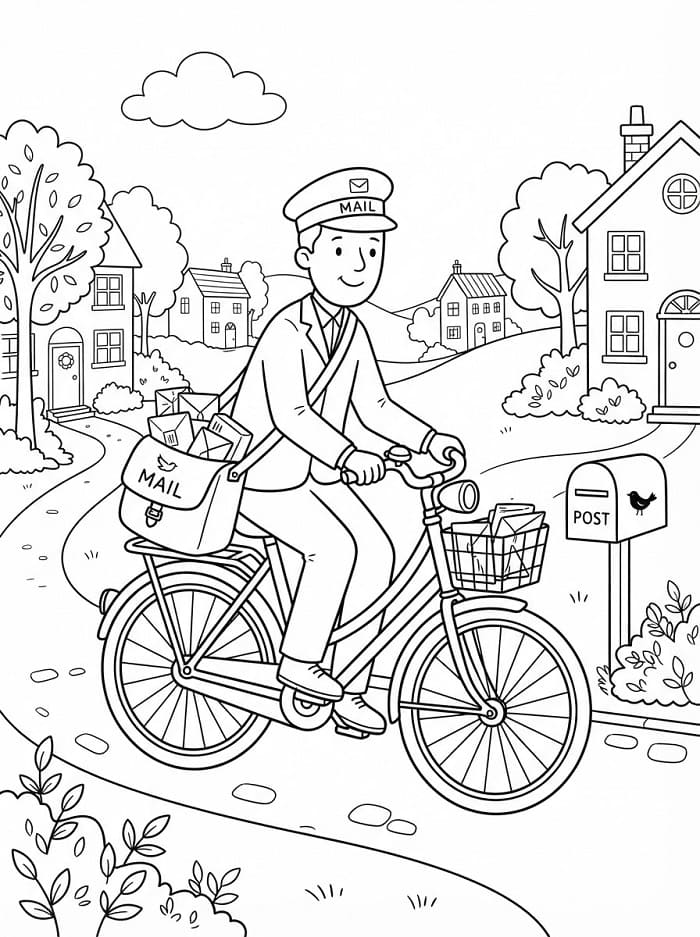 Målarbild En brevbärare på cykel