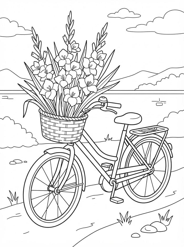 Målarbild Gladiolus i cykelkorg