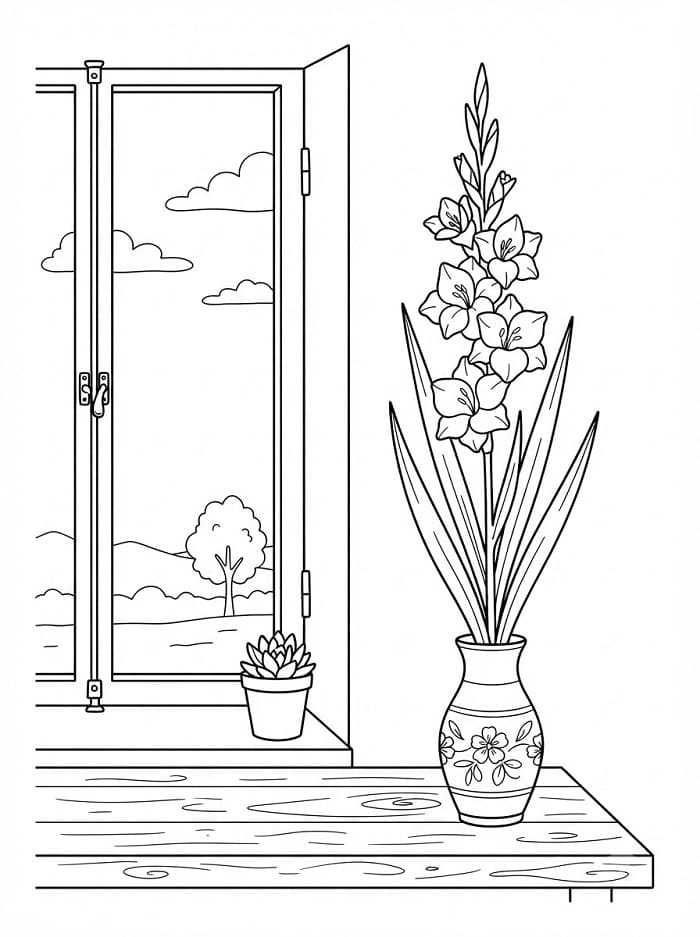 Målarbild Gladiolus nära fönstret