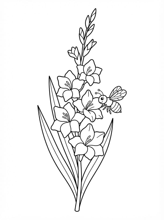 Målarbild Gladiolus och bi