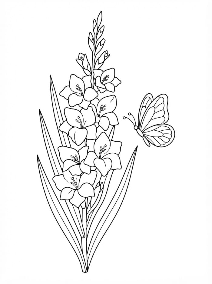 Målarbild Gladiolus och fjäril