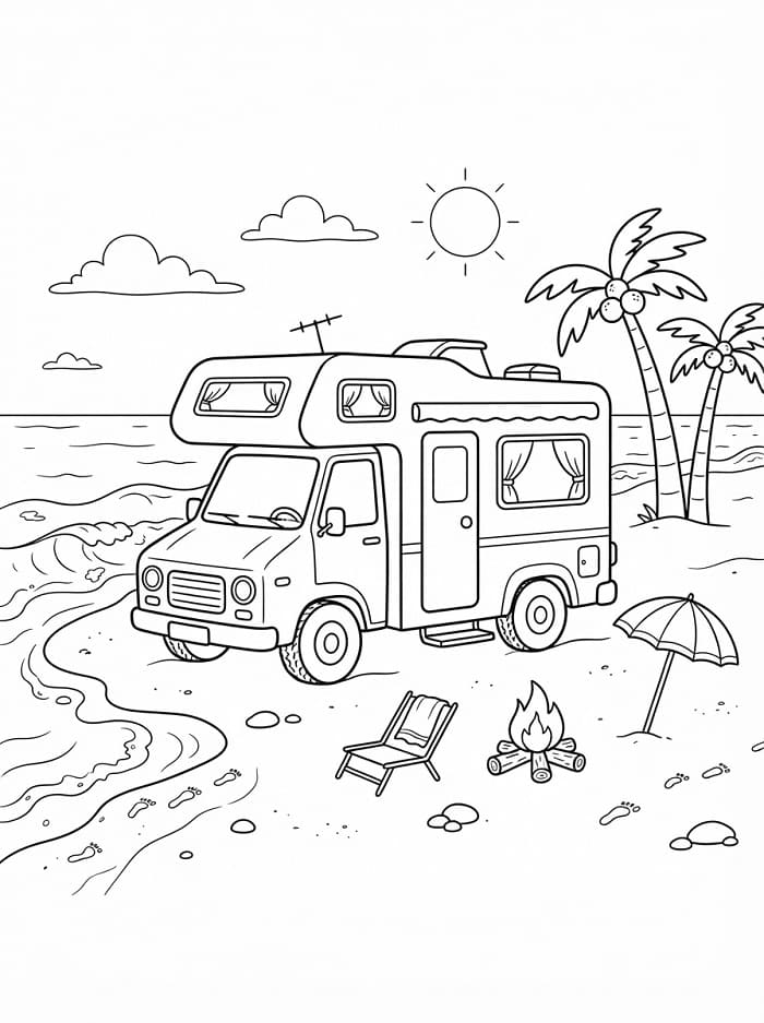 Målarbild Husbil på stranden