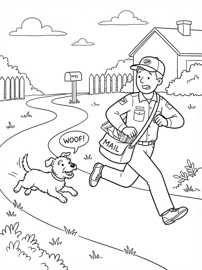 Målarbild Rolig hund som jagar brevbäraren