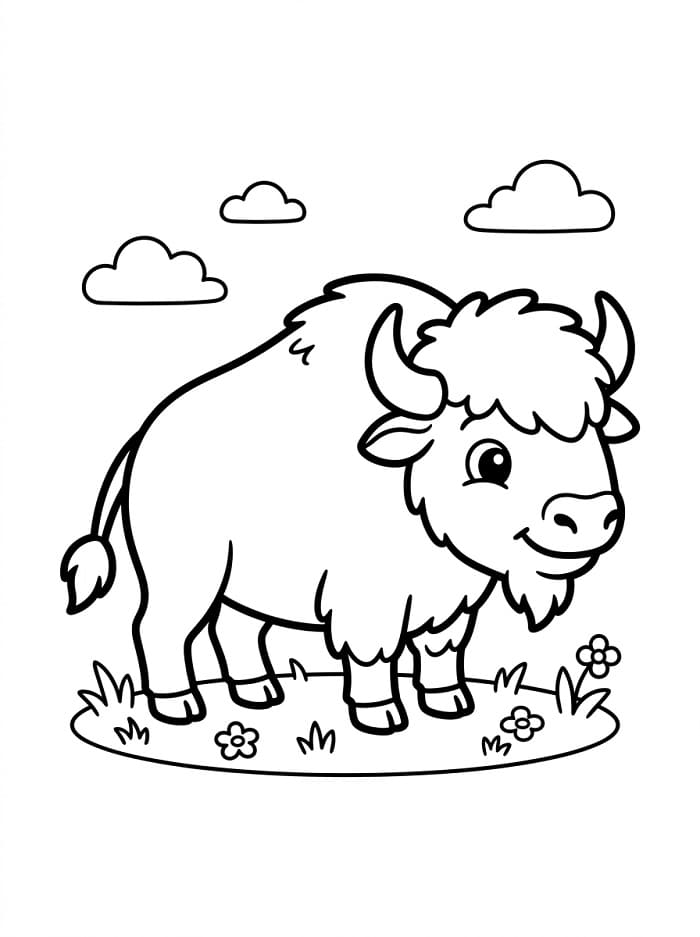 Målarbild Bedårande bisonoxe