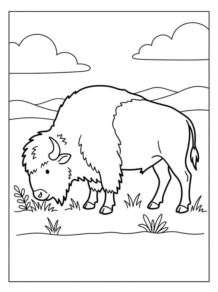 Målarbild Betande bisonoxe