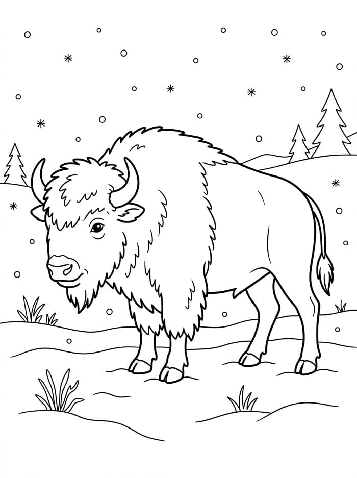 Målarbild Bisonoxar på vintern