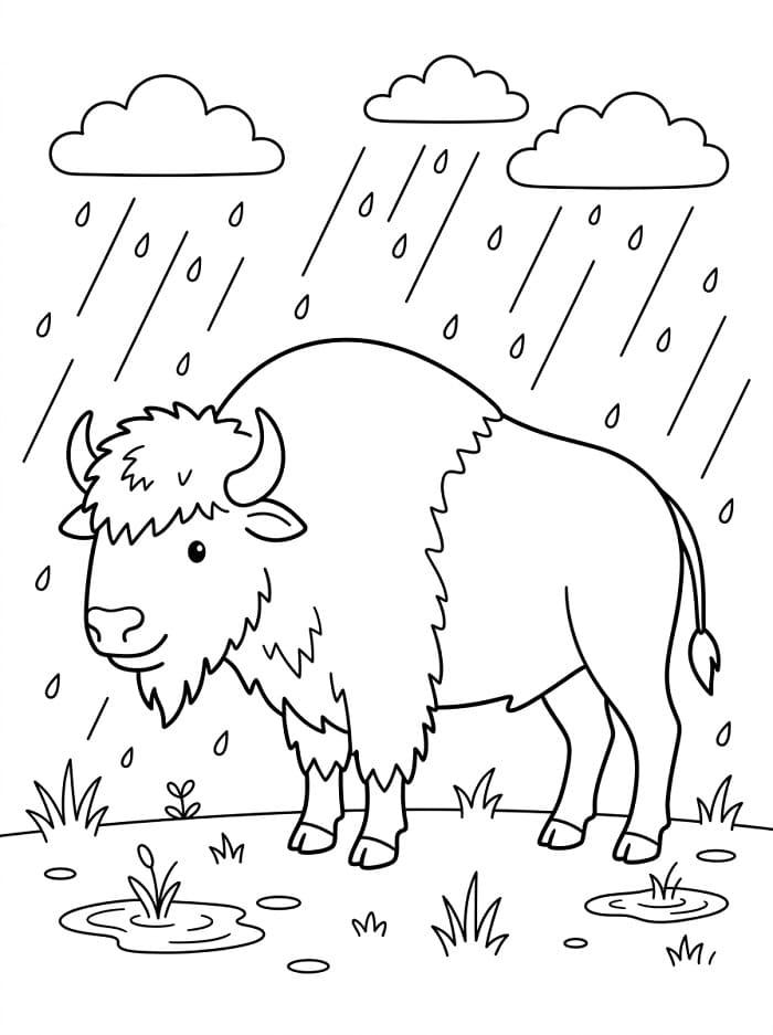 Målarbild Bisonoxe i regn