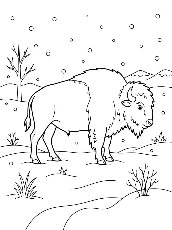 Målarbild Bisonoxe i snö