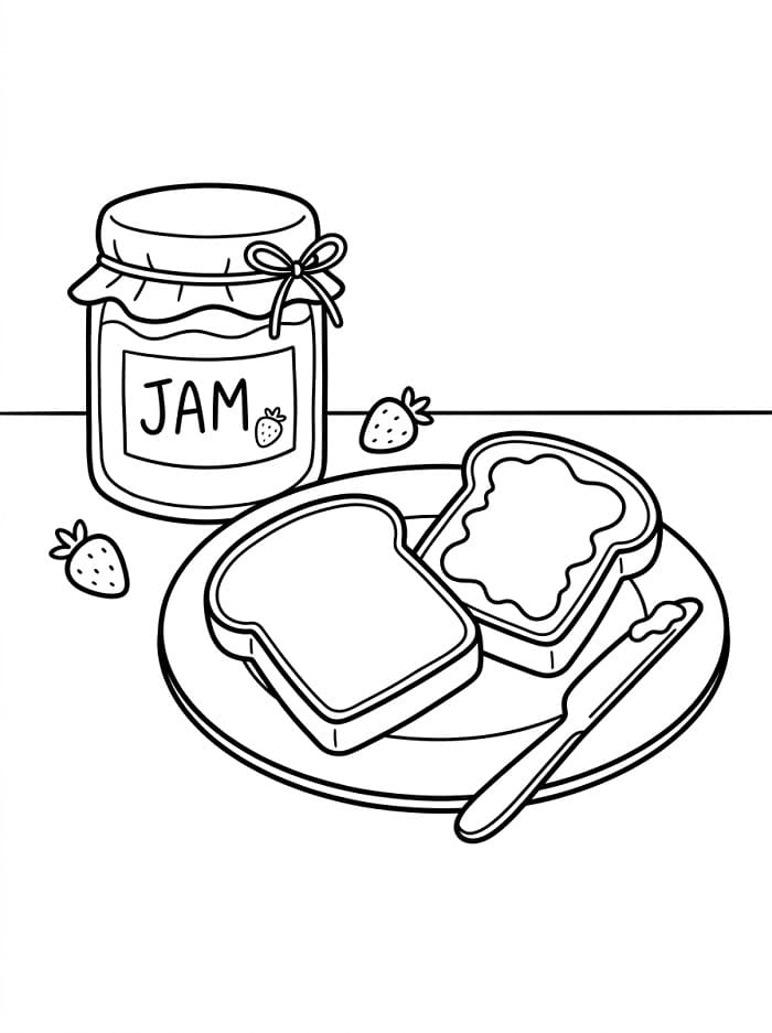 Målarbild Bröd med jordgubbssylt