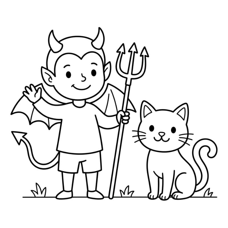 Målarbild Djävul och katt