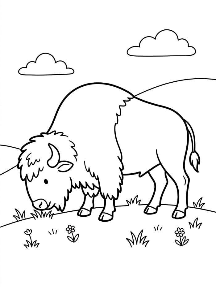 Målarbild En betande bisonoxe