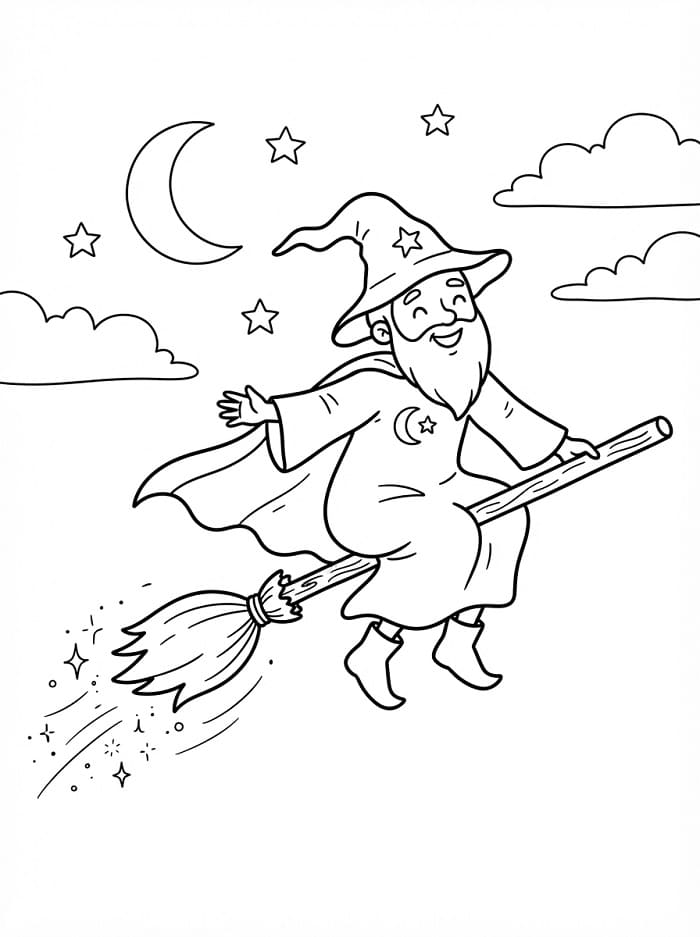 Målarbild Flygande trollkarl