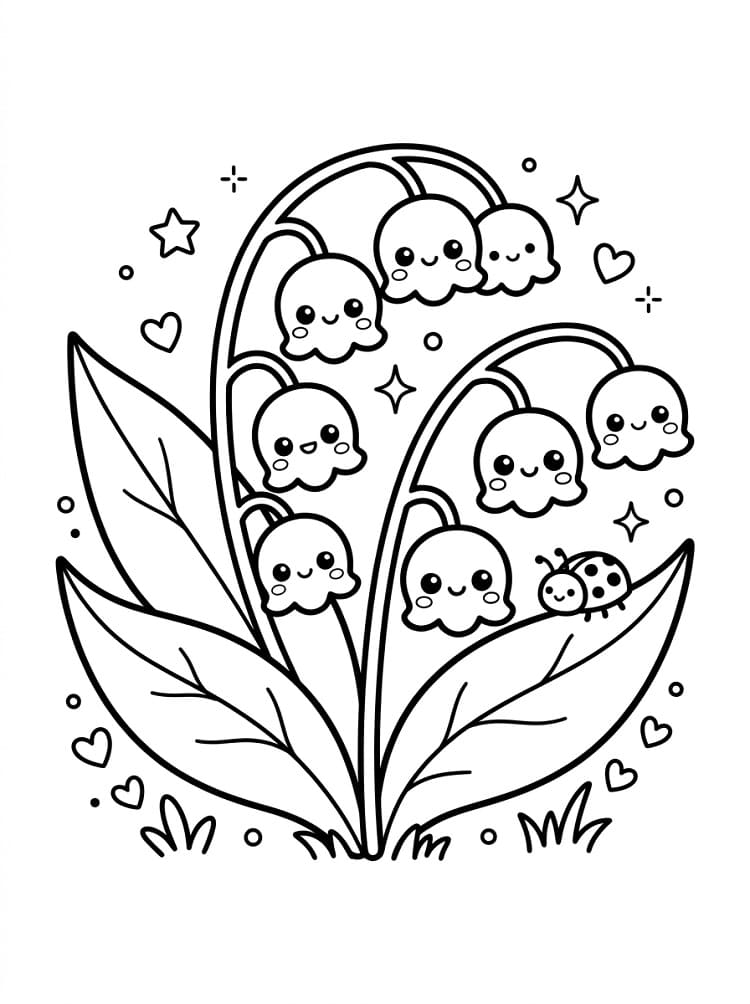 Målarbild Kawaii-liljekonvalj