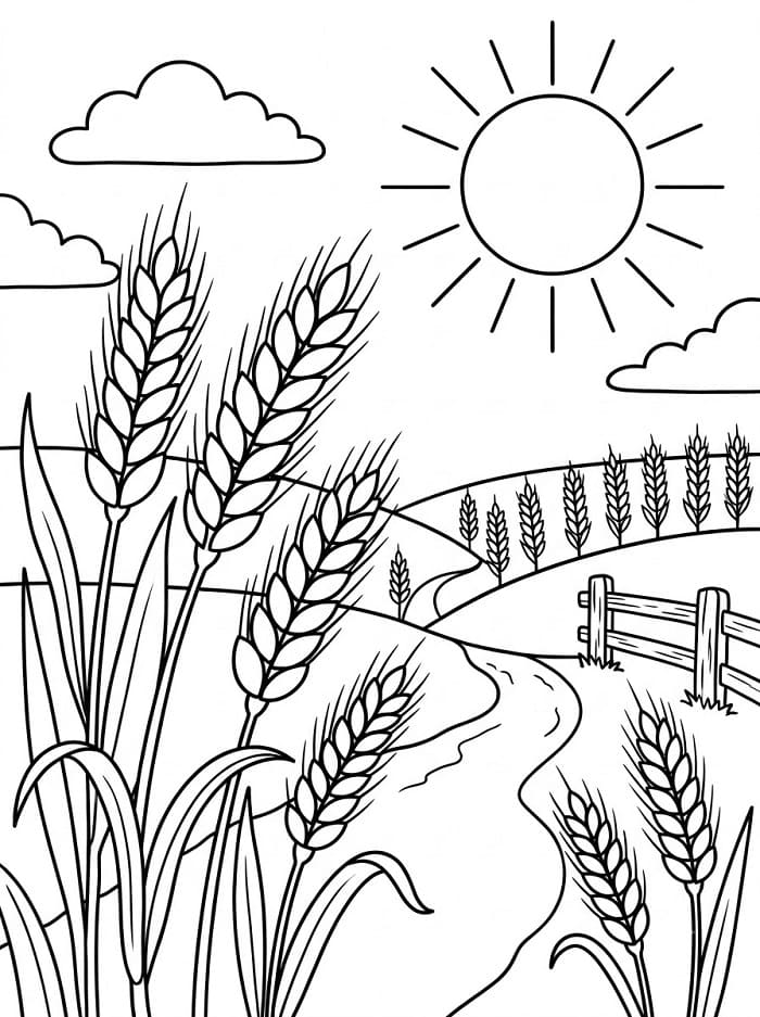 Målarbild Landskap med vetefält