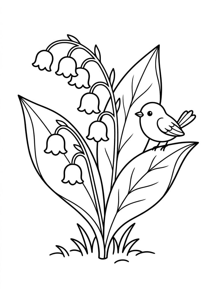 Målarbild Liljekonvalj och fågel