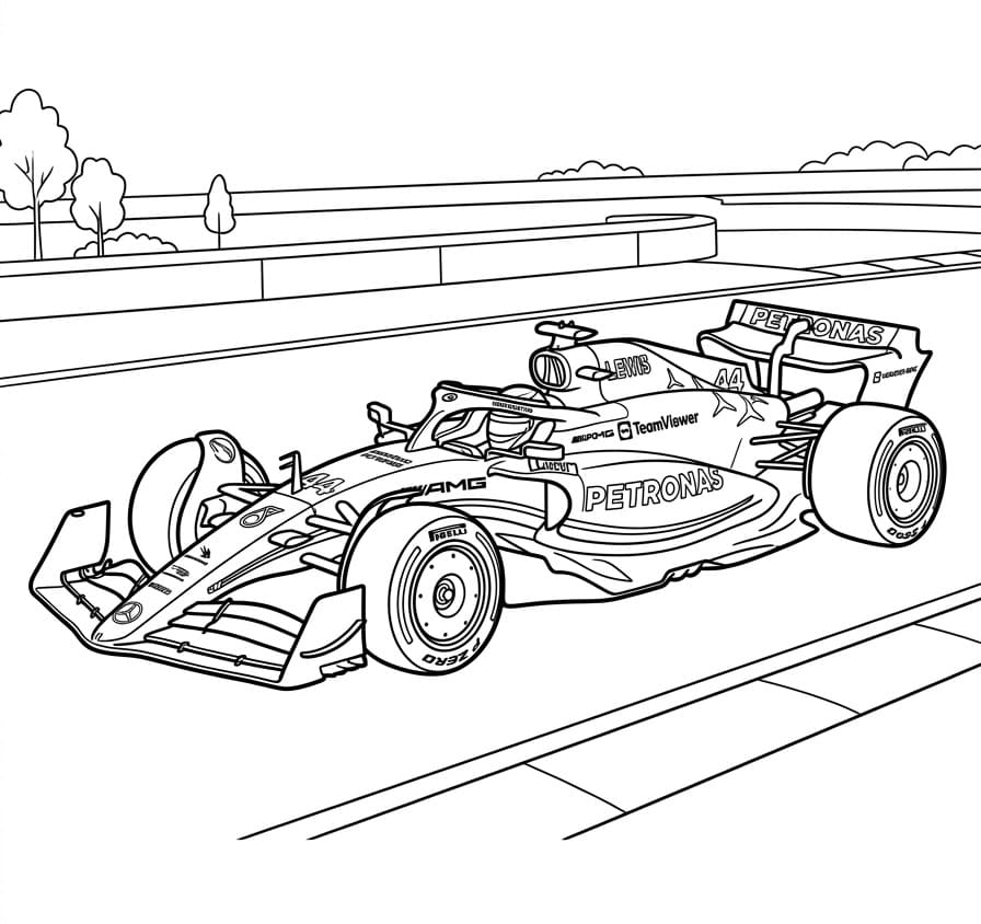 Målarbild Mercedes W14 F1-racerbil