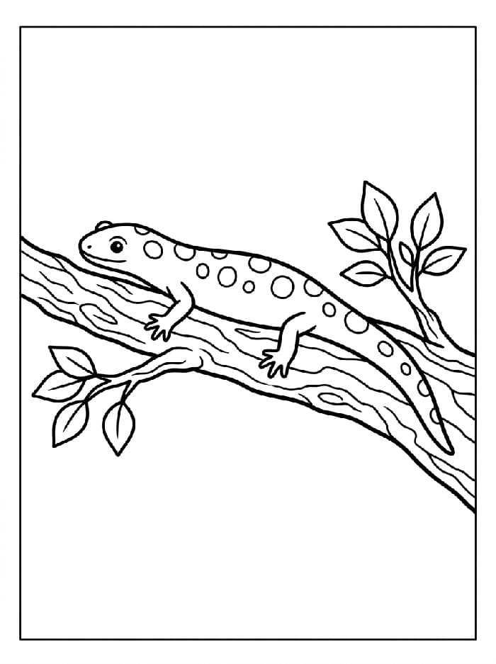 Målarbild Salamander på en gren