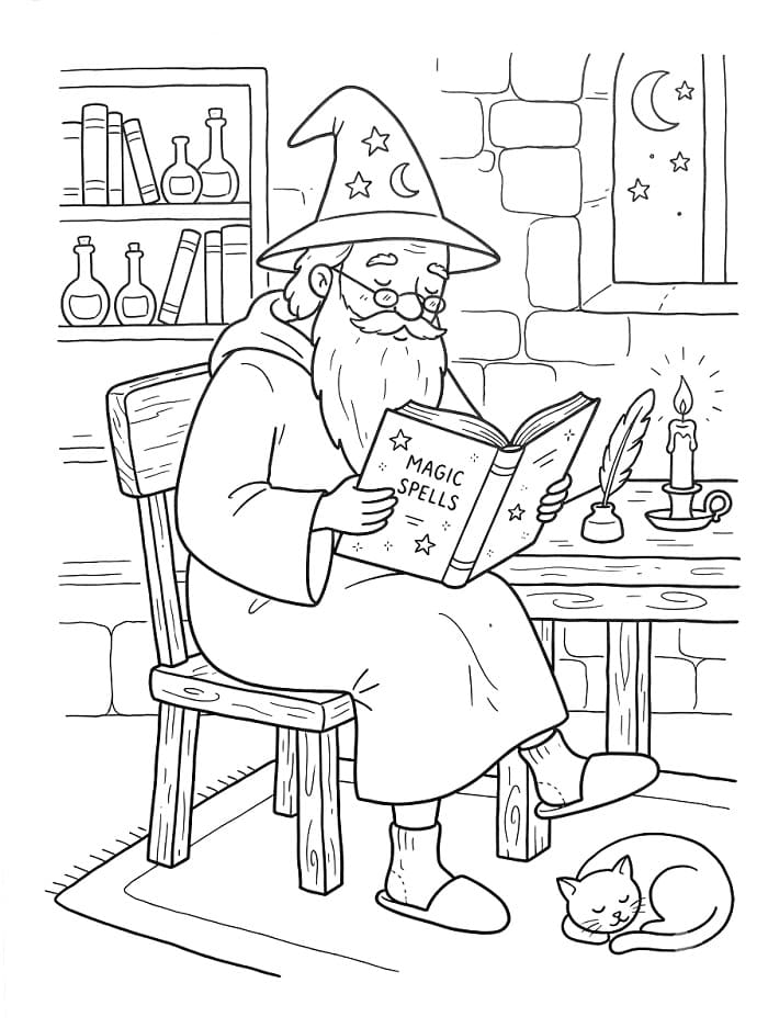 Målarbild Trollkarl med bok